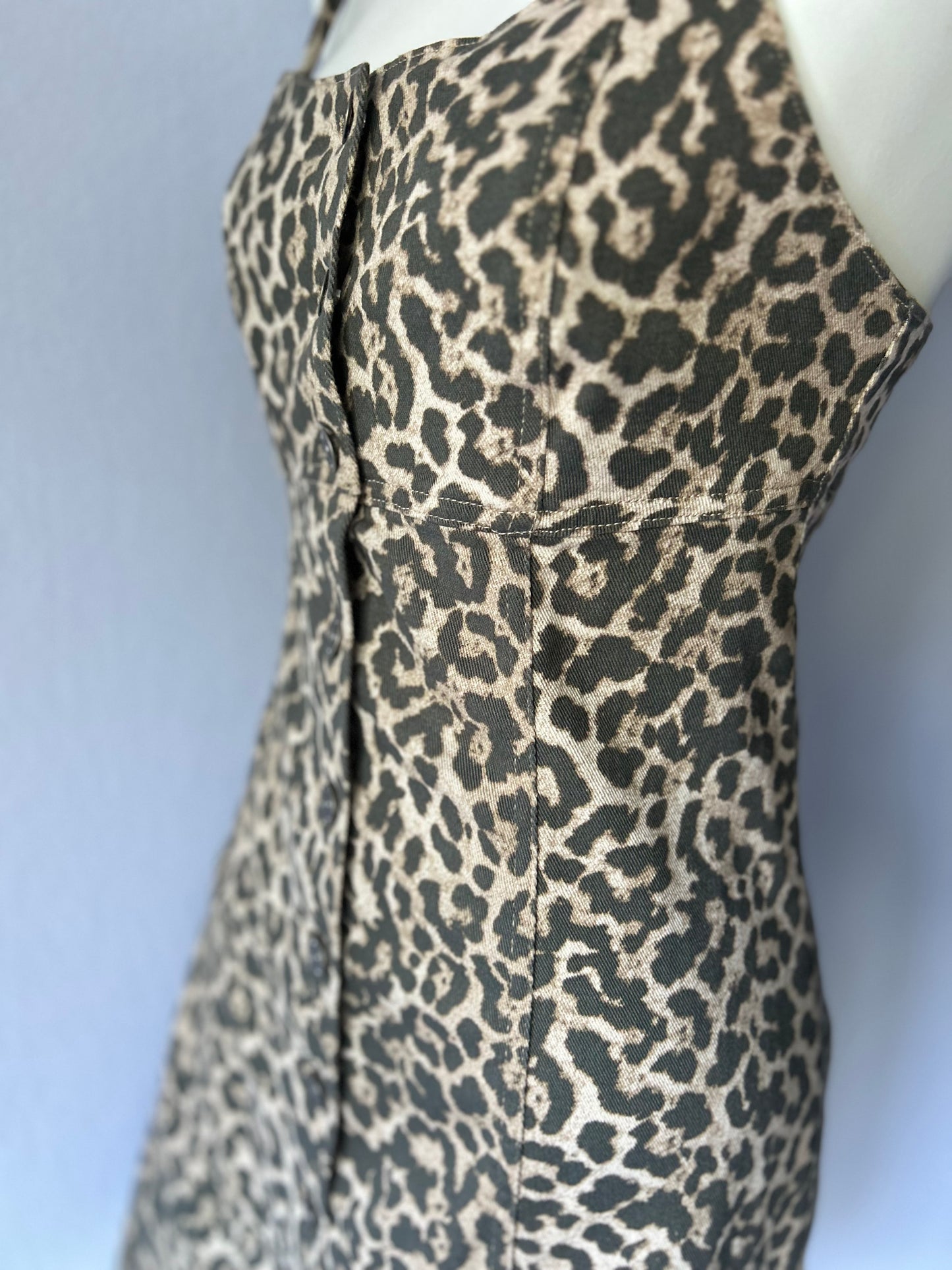 Leopard Print Cotton Button-Down Mini Dress - Size 10