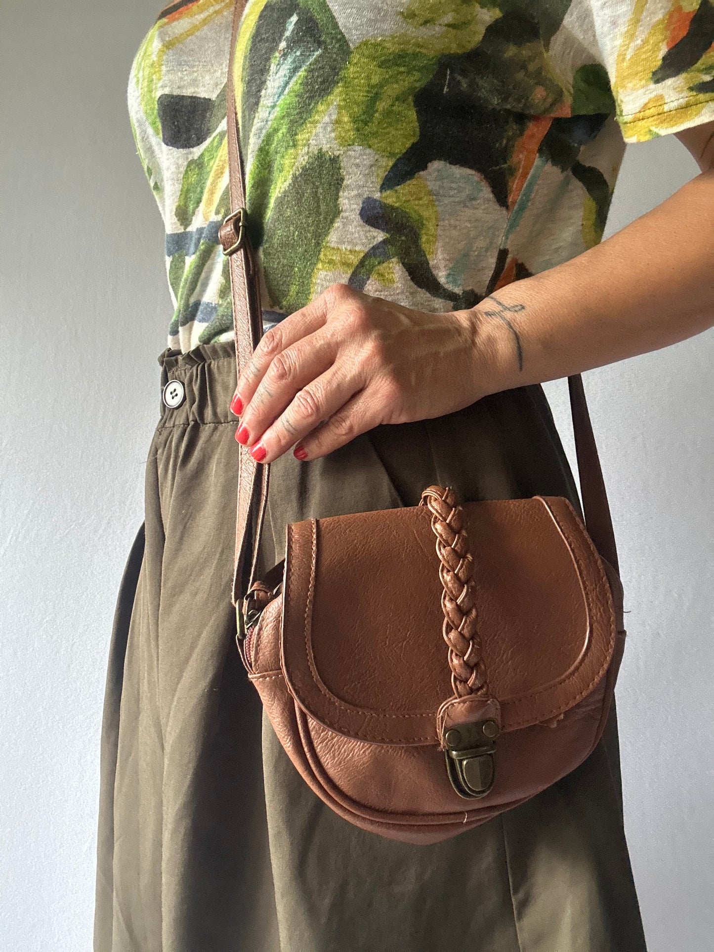 Brown Braided Crossbody Bag