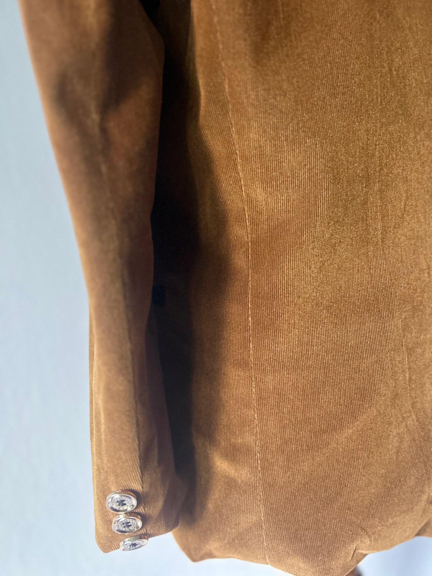 Vintage Contrast-Trim Velvet Blazer - Cognac Brown - Size 8
