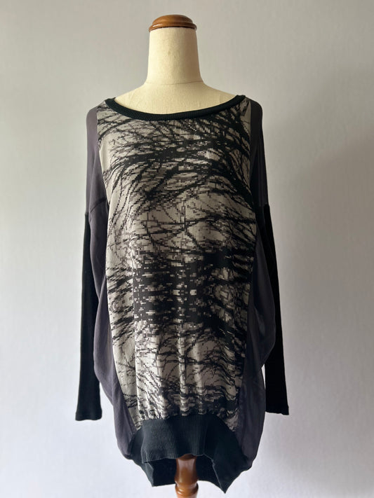 Storm Abstract Print Silk & Cotton Slouchy Tunic Top - Size 6